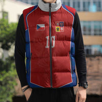 Custom Czechia National Football Sleeveless Puffer Jacket Halftone Lion Graphic T90 Style