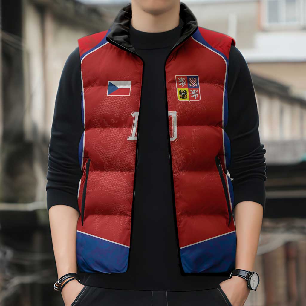 Custom Czechia National Football Sleeveless Puffer Jacket Halftone Lion Graphic T90 Style