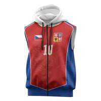 Custom Czechia National Football Sleeveless Zip Hoodie Halftone Lion Graphic T90 Style