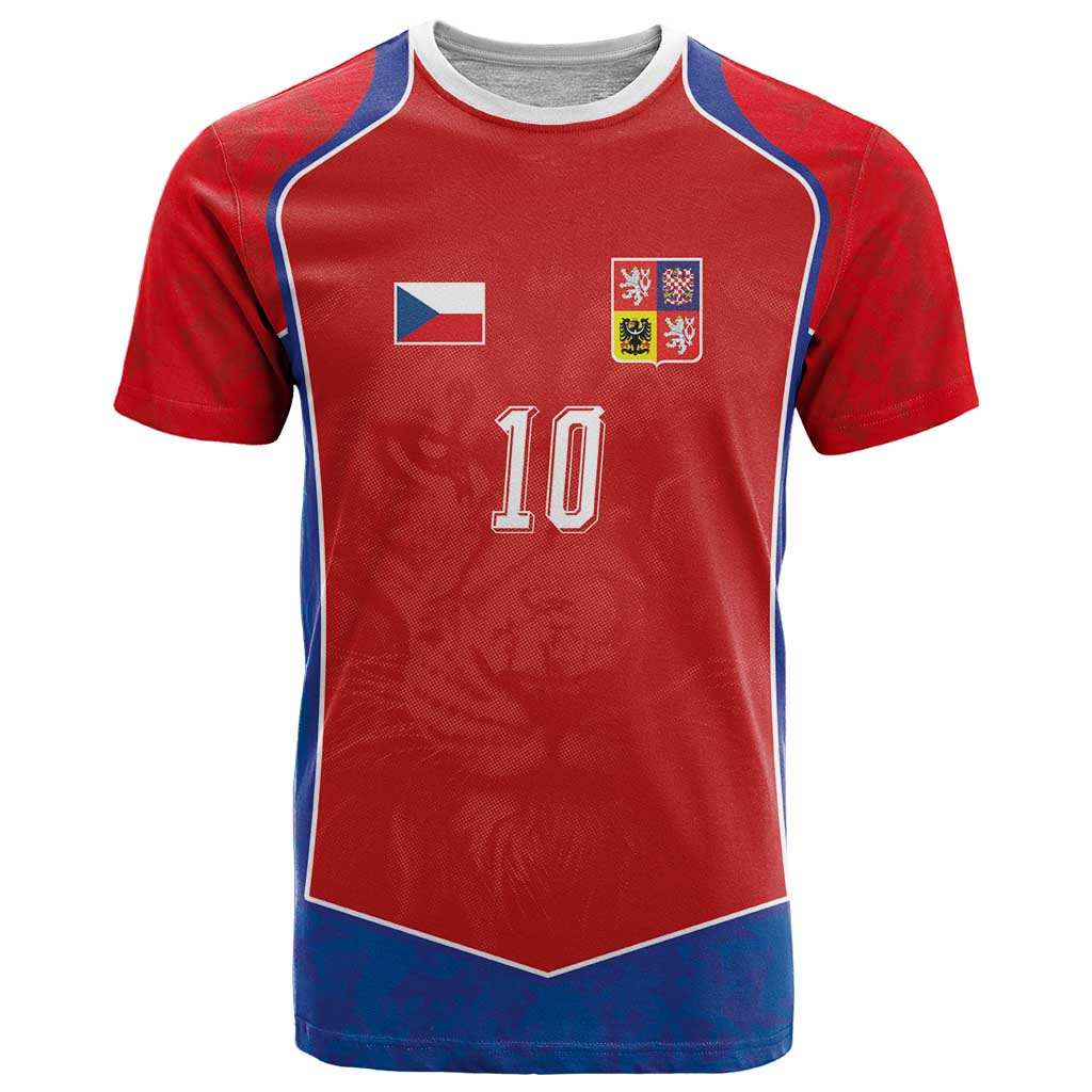 Custom Czechia National Football T Shirt Halftone Lion Graphic T90 Style