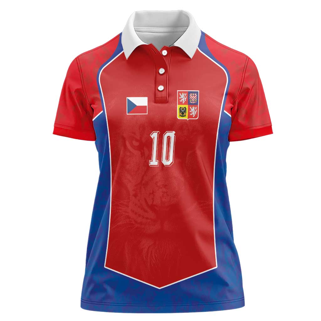 Custom Czechia National Football Women Polo Shirt Halftone Lion Graphic T90 Style