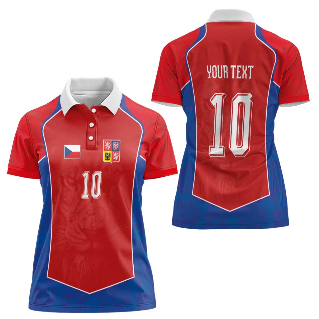 Custom Czechia National Football Women Polo Shirt Halftone Lion Graphic T90 Style