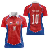 Custom Czechia National Football Women Polo Shirt Halftone Lion Graphic T90 Style