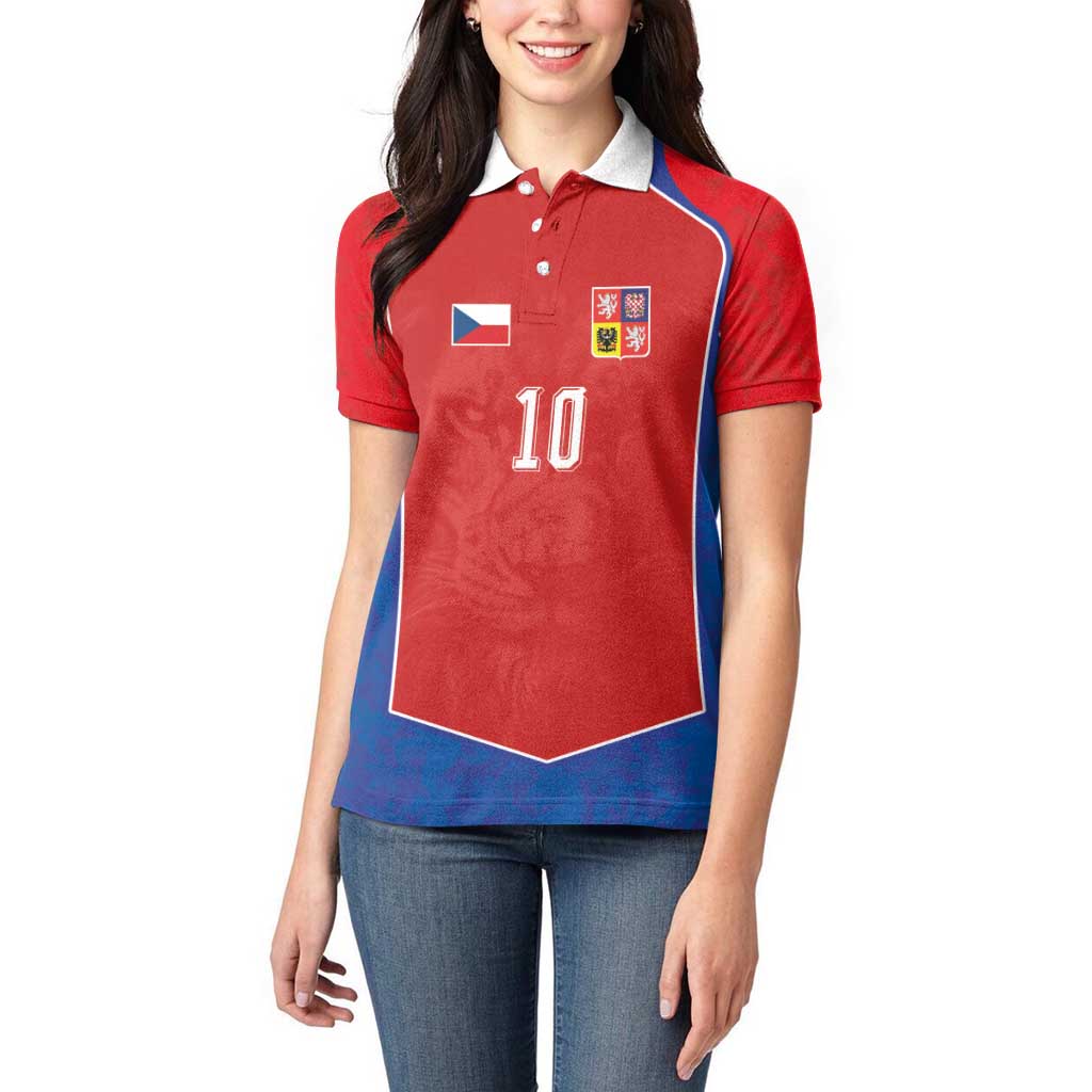Custom Czechia National Football Women Polo Shirt Halftone Lion Graphic T90 Style