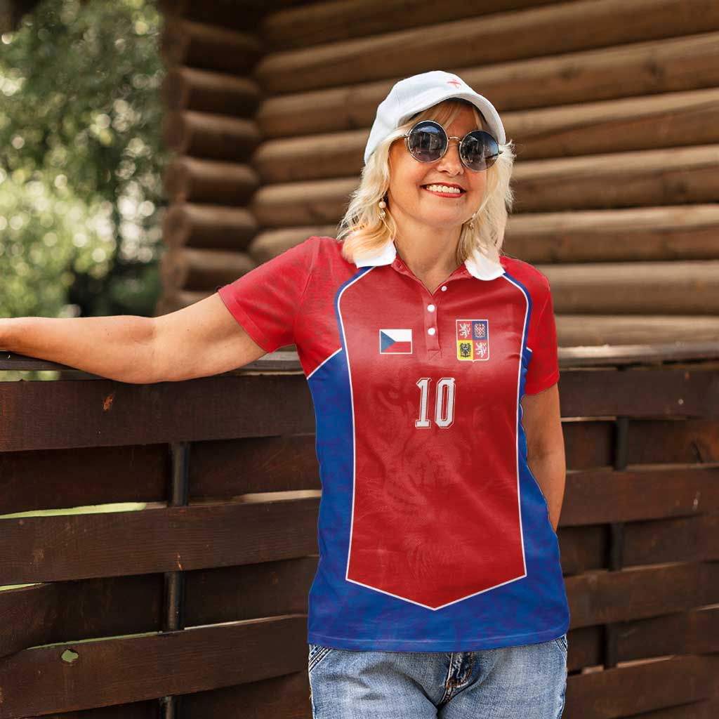 Custom Czechia National Football Women Polo Shirt Halftone Lion Graphic T90 Style