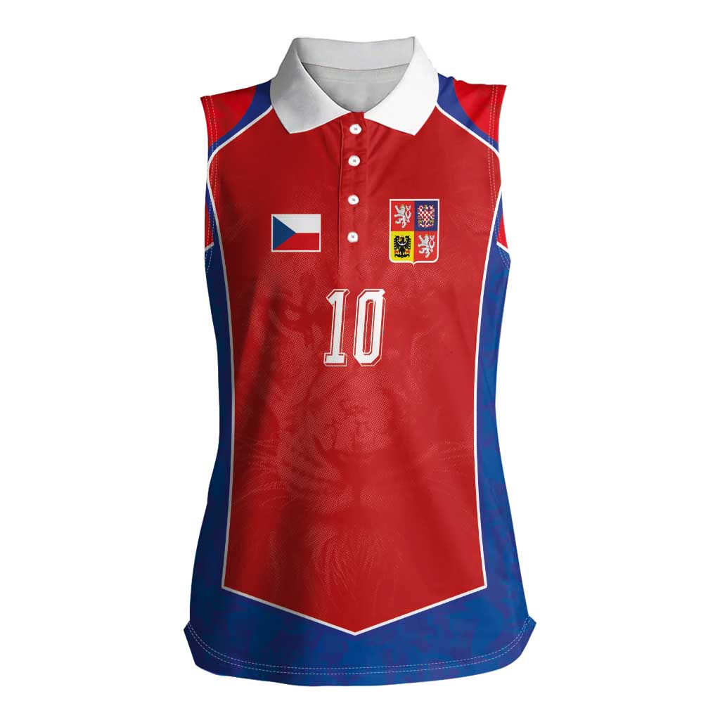 Custom Czechia National Football Women Sleeveless Polo Shirt Halftone Lion Graphic T90 Style