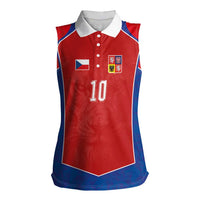 Custom Czechia National Football Women Sleeveless Polo Shirt Halftone Lion Graphic T90 Style