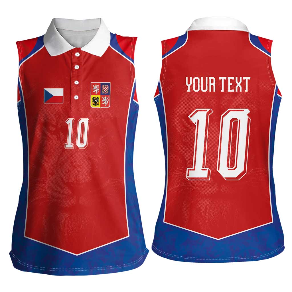 Custom Czechia National Football Women Sleeveless Polo Shirt Halftone Lion Graphic T90 Style