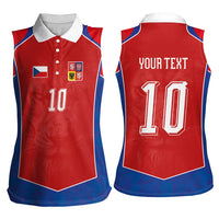 Custom Czechia National Football Women Sleeveless Polo Shirt Halftone Lion Graphic T90 Style
