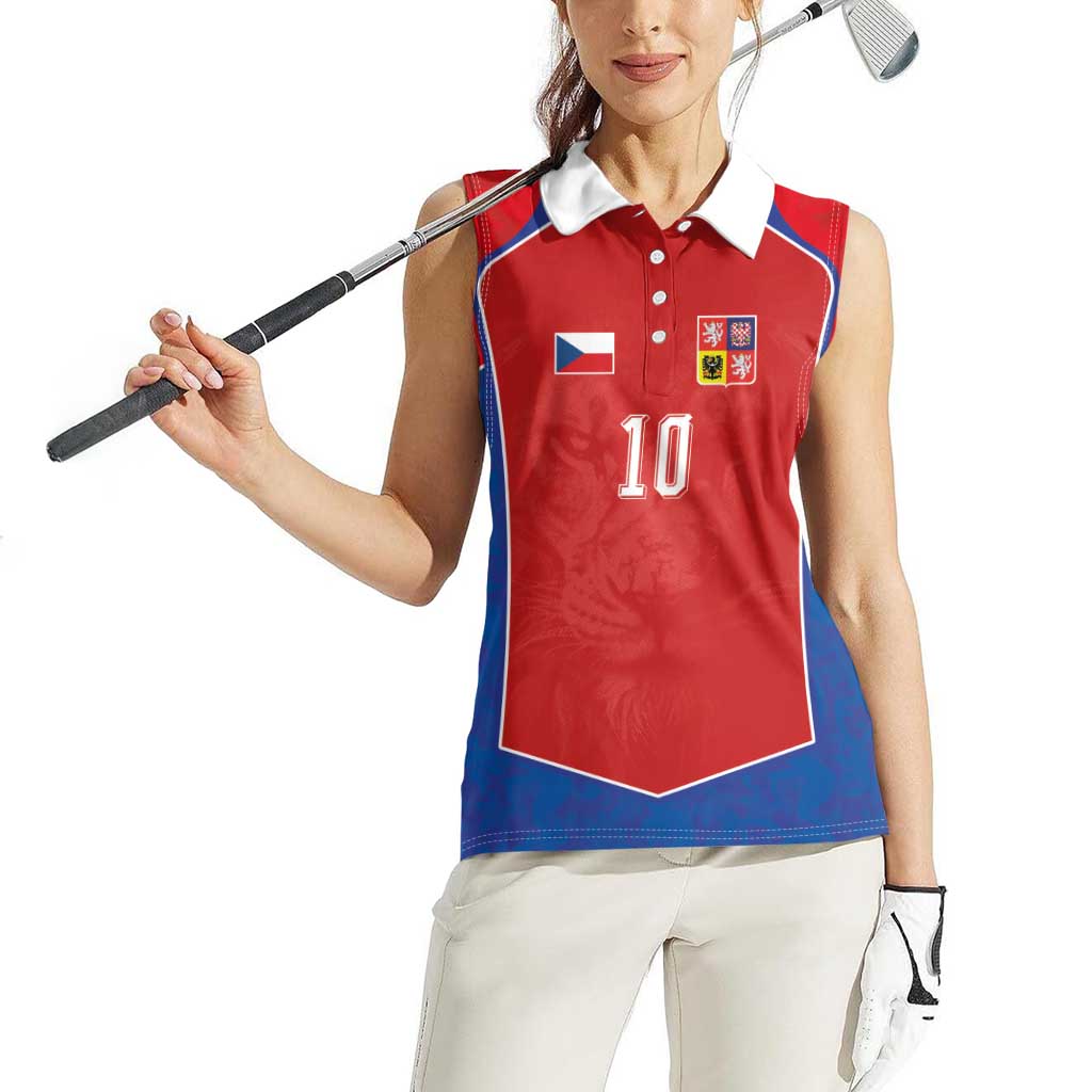 Custom Czechia National Football Women Sleeveless Polo Shirt Halftone Lion Graphic T90 Style