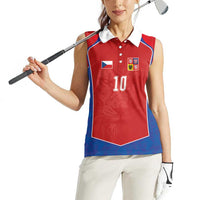 Custom Czechia National Football Women Sleeveless Polo Shirt Halftone Lion Graphic T90 Style