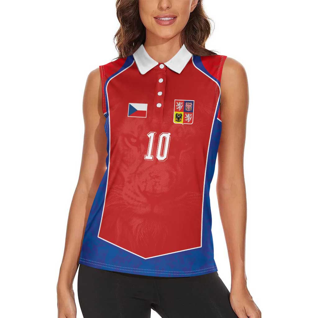 Custom Czechia National Football Women Sleeveless Polo Shirt Halftone Lion Graphic T90 Style