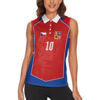Custom Czechia National Football Women Sleeveless Polo Shirt Halftone Lion Graphic T90 Style