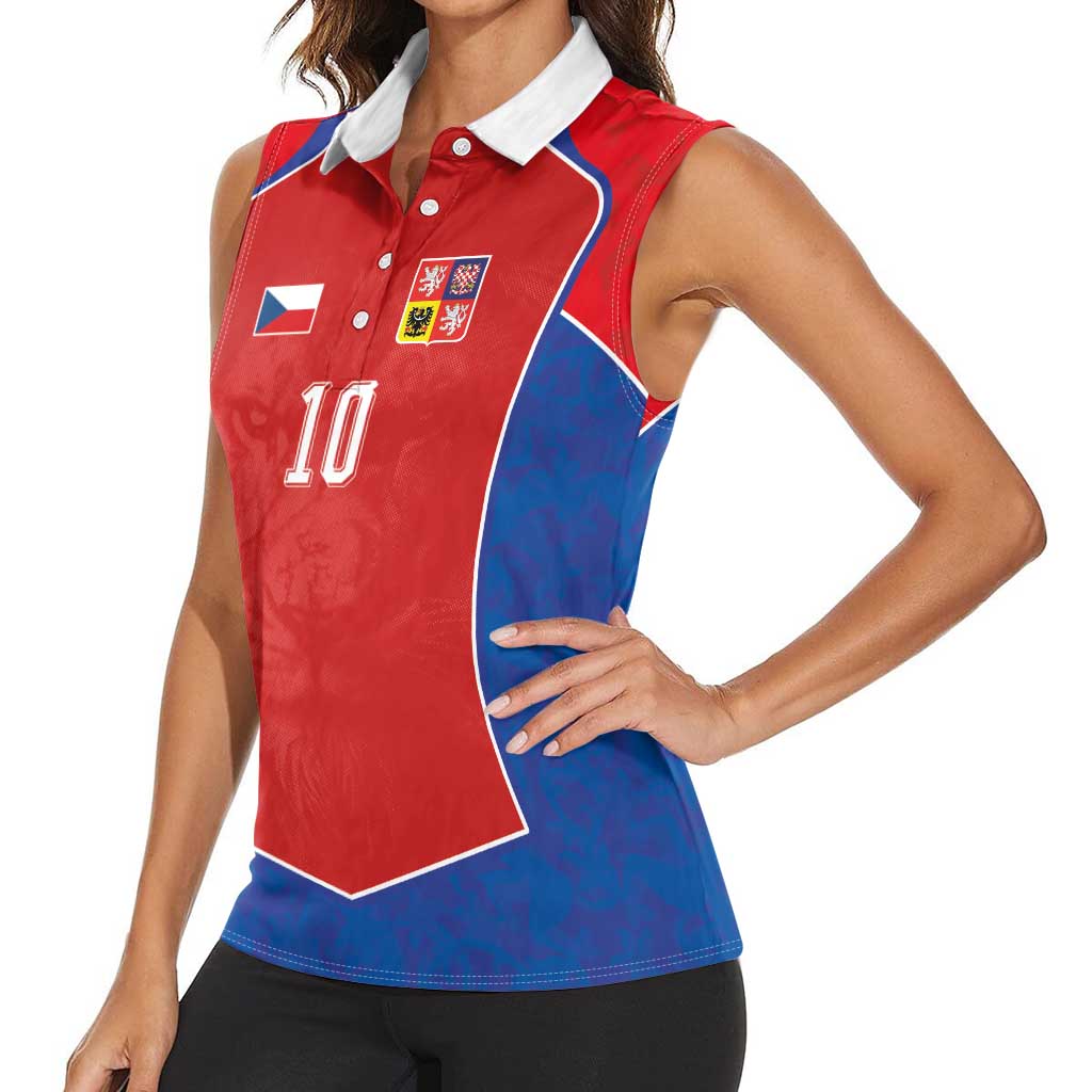 Custom Czechia National Football Women Sleeveless Polo Shirt Halftone Lion Graphic T90 Style