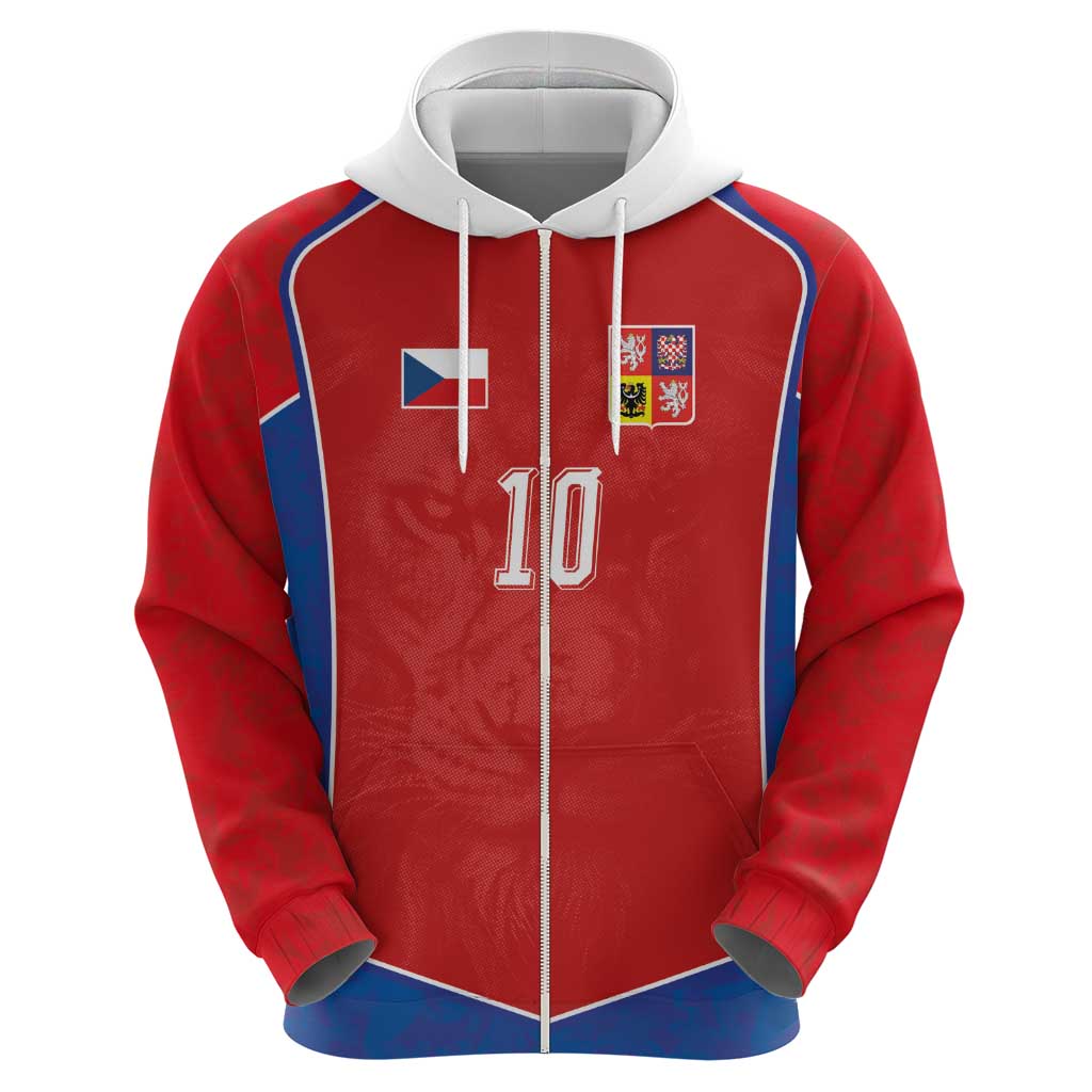 Custom Czechia National Football Zip Hoodie Halftone Lion Graphic T90 Style