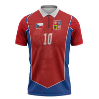 Custom Czechia National Football Zipper Polo Shirt Halftone Lion Graphic T90 Style