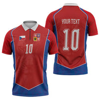 Custom Czechia National Football Zipper Polo Shirt Halftone Lion Graphic T90 Style