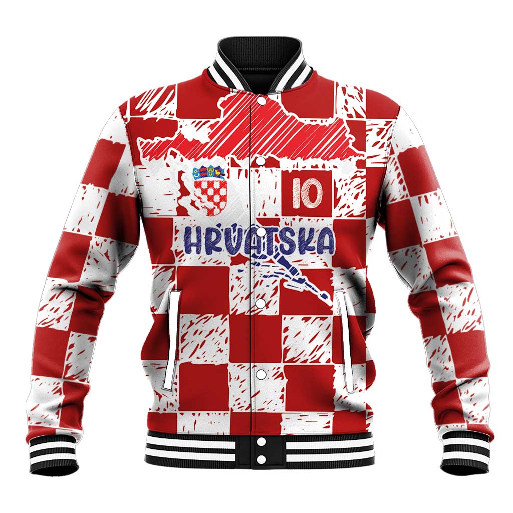 Custom Hrvatska National Football Baseball Jacket Checkerboard Sketch Style