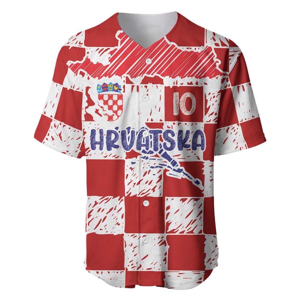 Custom Hrvatska National Football Baseball Jersey Checkerboard Sketch Style