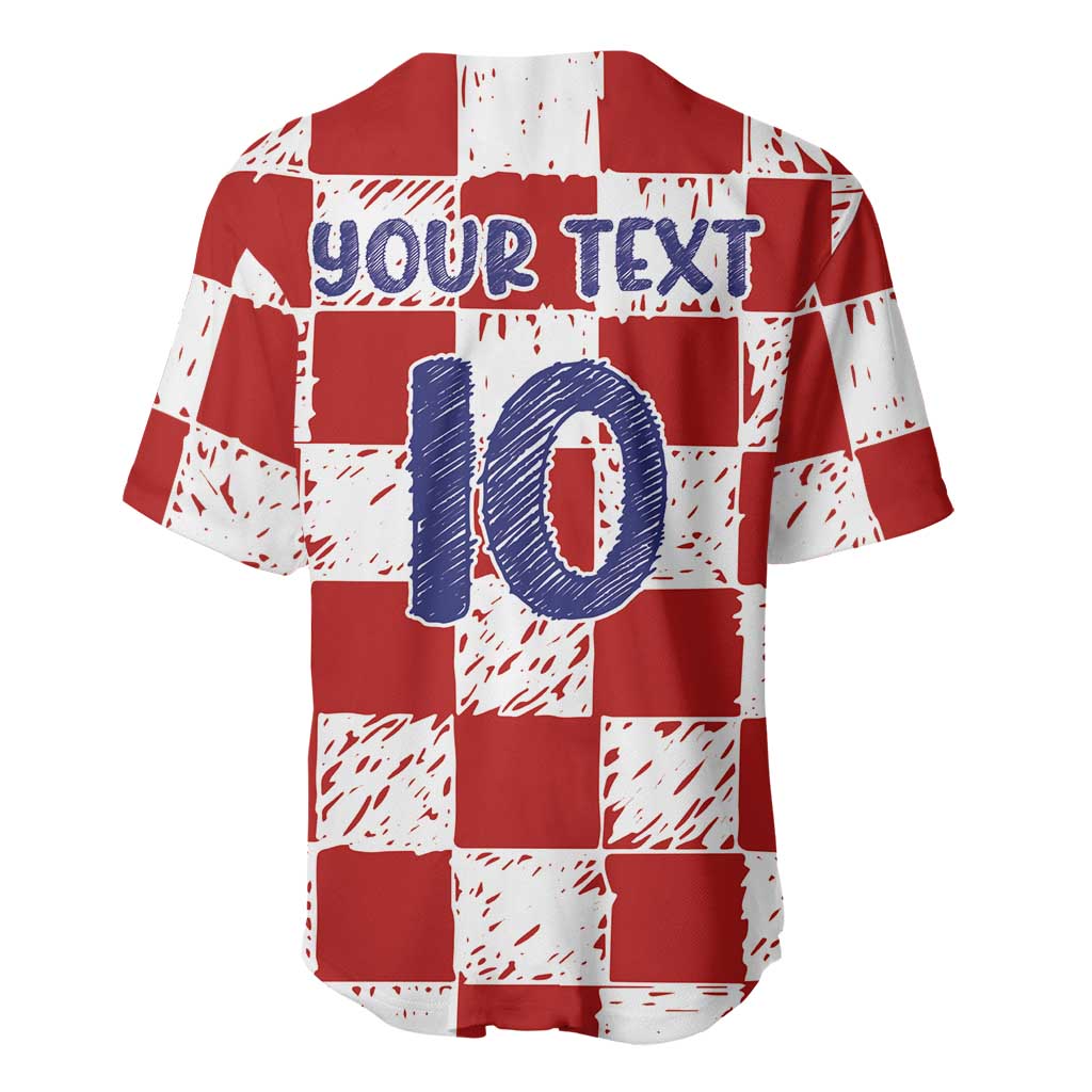 Custom Hrvatska National Football Baseball Jersey Checkerboard Sketch Style