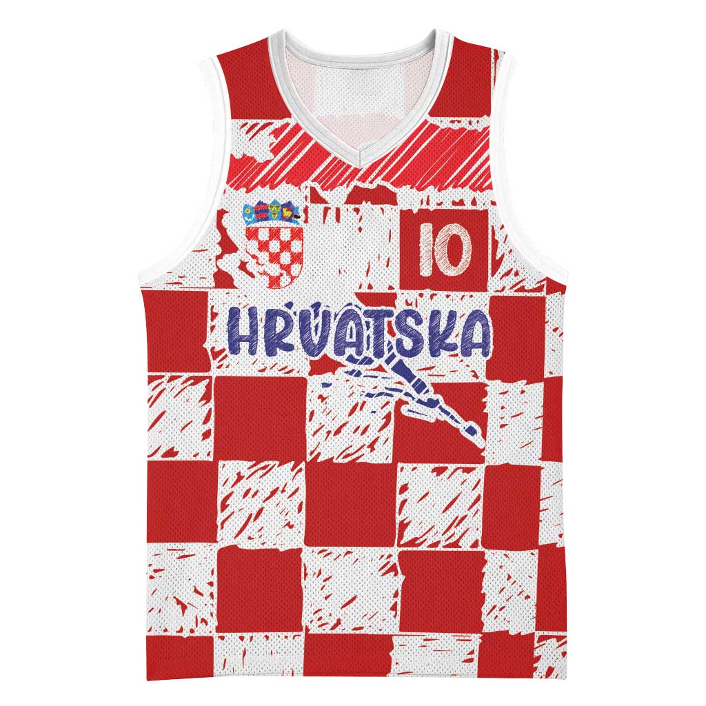 Custom Hrvatska National Football Basketball Jersey Checkerboard Sketch Style