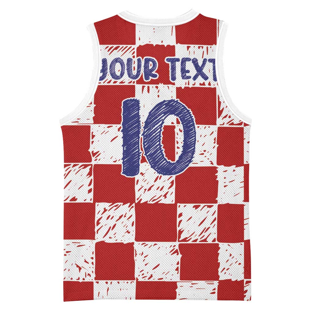 Custom Hrvatska National Football Basketball Jersey Checkerboard Sketch Style