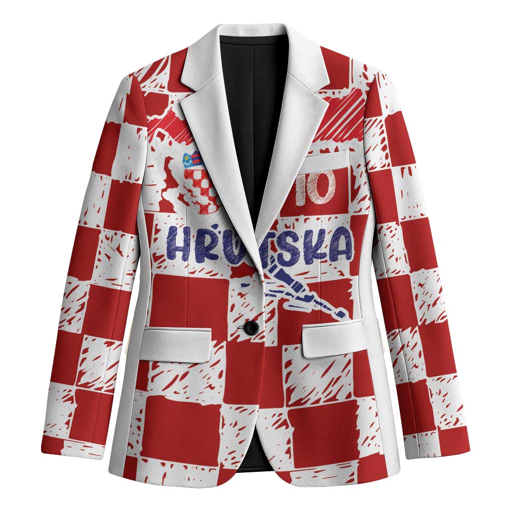 Custom Hrvatska National Football Blazer Checkerboard Sketch Style