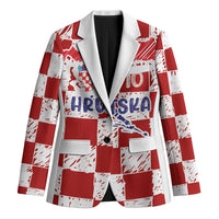 Custom Hrvatska National Football Blazer Checkerboard Sketch Style