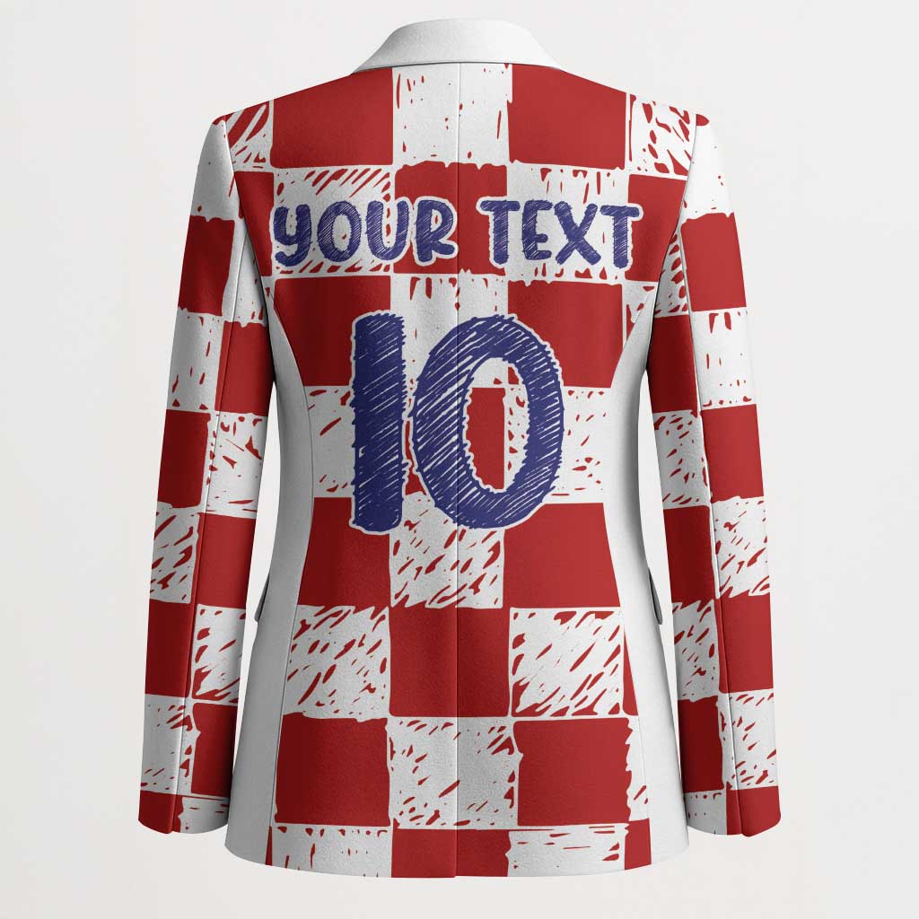 Custom Hrvatska National Football Blazer Checkerboard Sketch Style