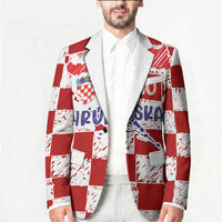Custom Hrvatska National Football Blazer Checkerboard Sketch Style