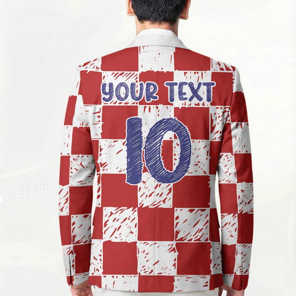Custom Hrvatska National Football Blazer Checkerboard Sketch Style