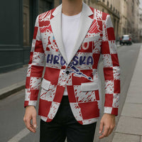 Custom Hrvatska National Football Blazer Checkerboard Sketch Style