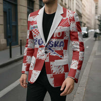Custom Hrvatska National Football Blazer Checkerboard Sketch Style
