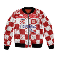 Custom Hrvatska National Football Bomber Jacket Checkerboard Sketch Style