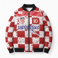 Custom Hrvatska National Football Bomber Puffer Jacket Checkerboard Sketch Style