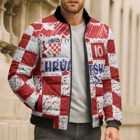 Custom Hrvatska National Football Bomber Puffer Jacket Checkerboard Sketch Style