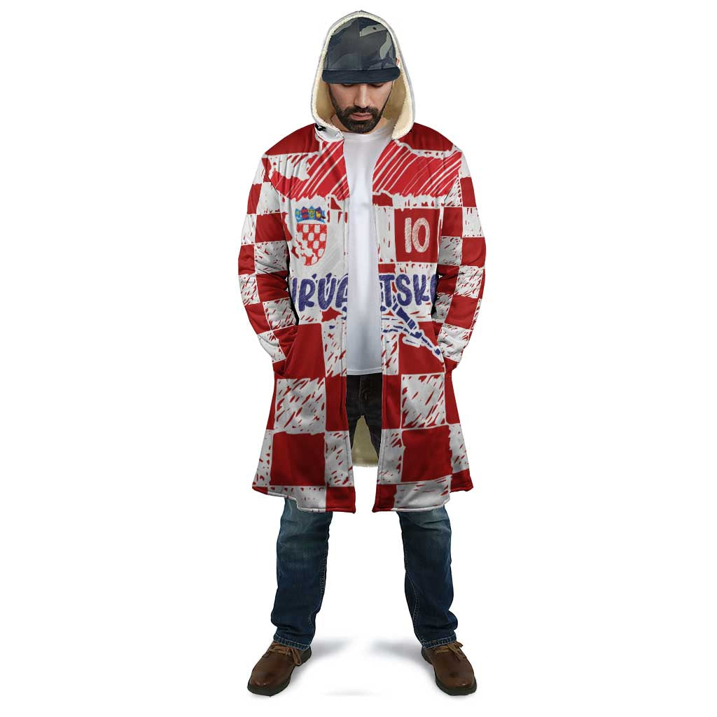 Custom Hrvatska National Football Cloak Checkerboard Sketch Style