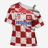 Custom Hrvatska National Football Cross Shoulder Shirt Checkerboard Sketch Style