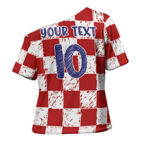 Custom Hrvatska National Football Cross Shoulder Shirt Checkerboard Sketch Style