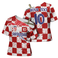 Custom Hrvatska National Football Cross Shoulder Shirt Checkerboard Sketch Style