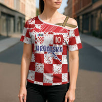 Custom Hrvatska National Football Cross Shoulder Shirt Checkerboard Sketch Style