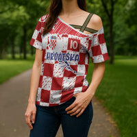 Custom Hrvatska National Football Cross Shoulder Shirt Checkerboard Sketch Style