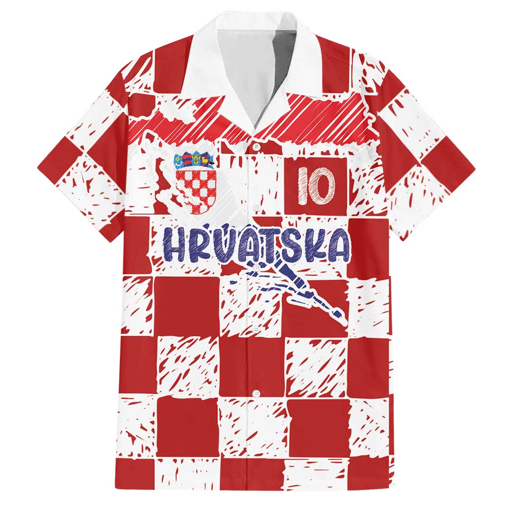 Custom Hrvatska National Football Hawaiian Shirt Checkerboard Sketch Style