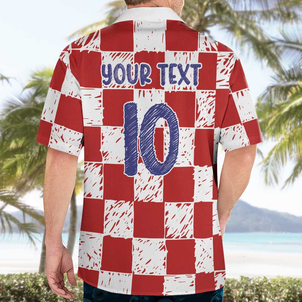 Custom Hrvatska National Football Hawaiian Shirt Checkerboard Sketch Style