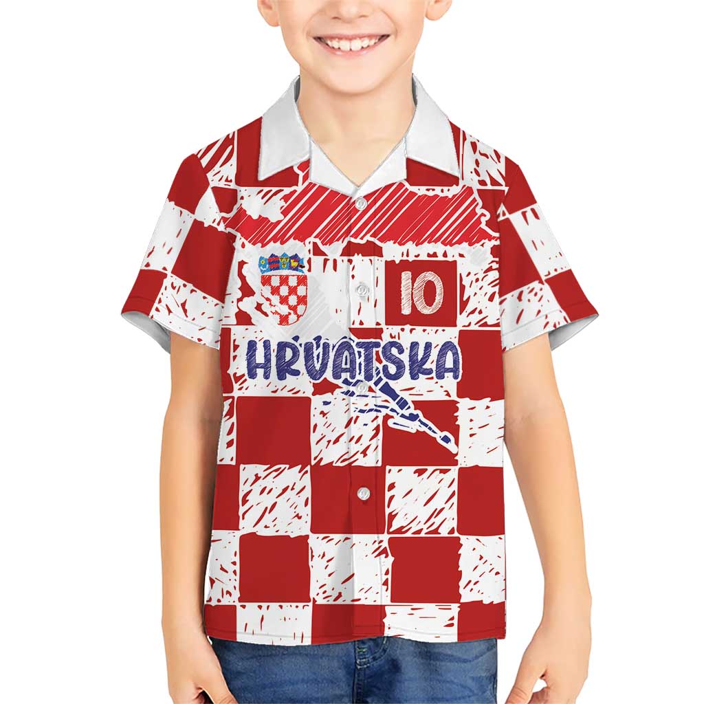Custom Hrvatska National Football Hawaiian Shirt Checkerboard Sketch Style