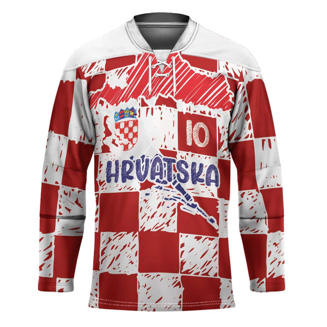 Custom Hrvatska National Football Hockey Jersey Checkerboard Sketch Style