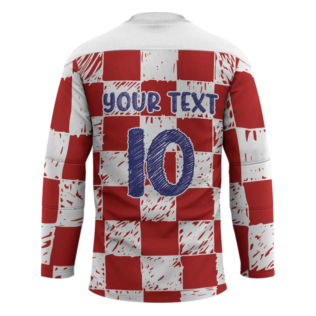 Custom Hrvatska National Football Hockey Jersey Checkerboard Sketch Style