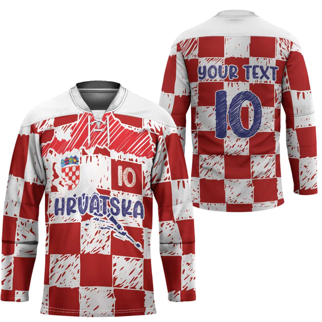 Custom Hrvatska National Football Hockey Jersey Checkerboard Sketch Style
