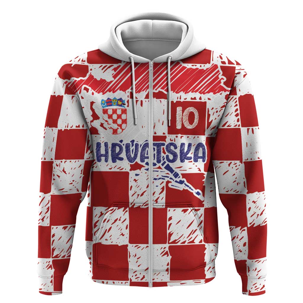 Custom Hrvatska National Football Hoodie Checkerboard Sketch Style