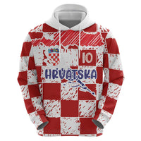 Custom Hrvatska National Football Hoodie Checkerboard Sketch Style